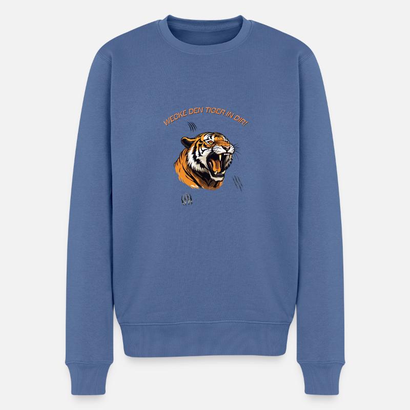 Wecke den Tiger in dir! - Männer Premium Bio Pullover - Taubenblau