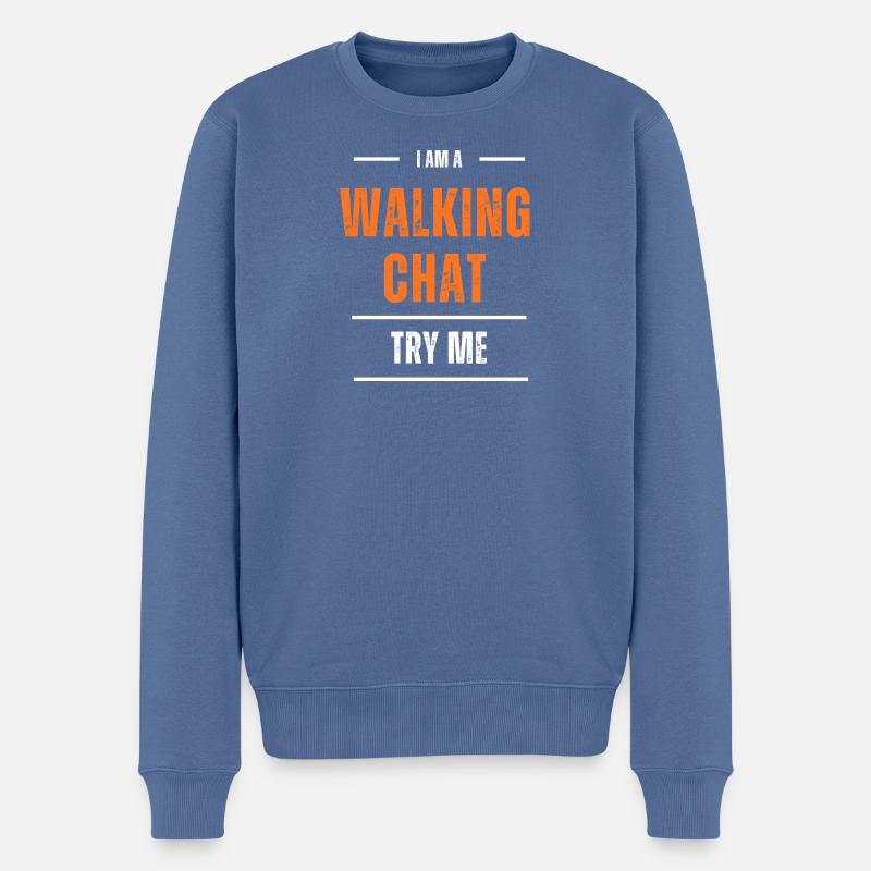 Chat en marchant - Pull Premium bio Homme - bleu pigeon
