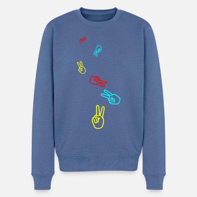 Hand Peace - Männer Premium Bio Pullover - Taubenblau