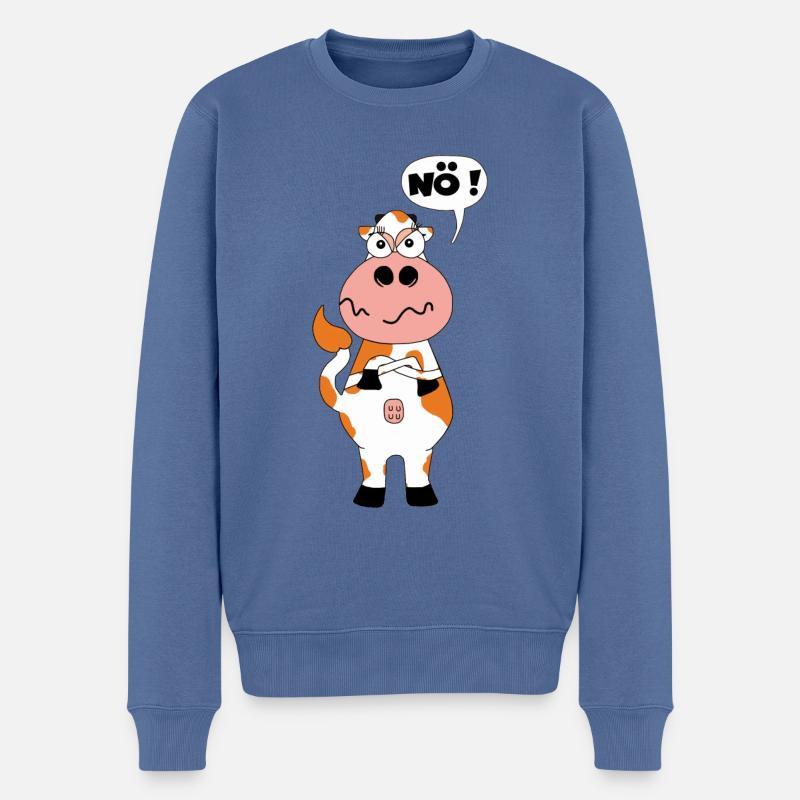Kuh Landwirt Bauer lustig Nein Comic Motzig Land - Männer Premium Bio Pullover - Taubenblau
