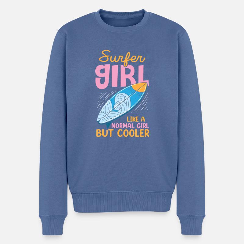 Surfer Girl Funny Surfing - Männer Premium Bio Pullover - Taubenblau