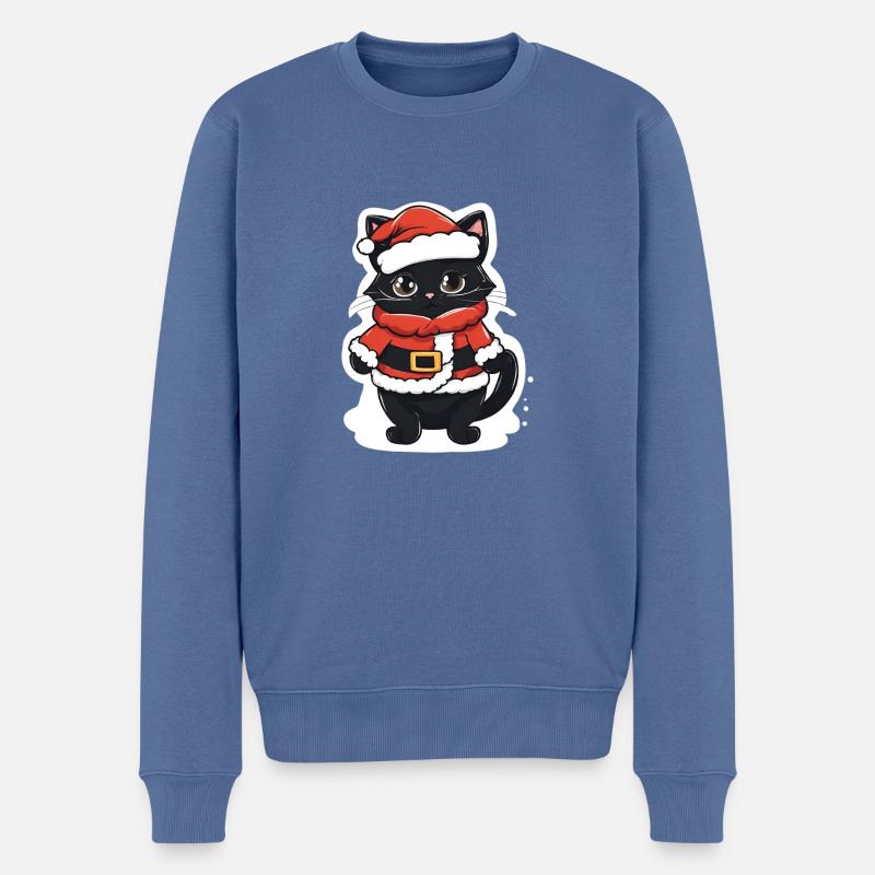 Santa Cat, Weihnachtskatze - Männer Premium Bio Pullover - Taubenblau