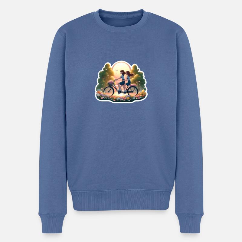 Ausflug mit dem Tandem - Männer Premium Bio Pullover - Taubenblau