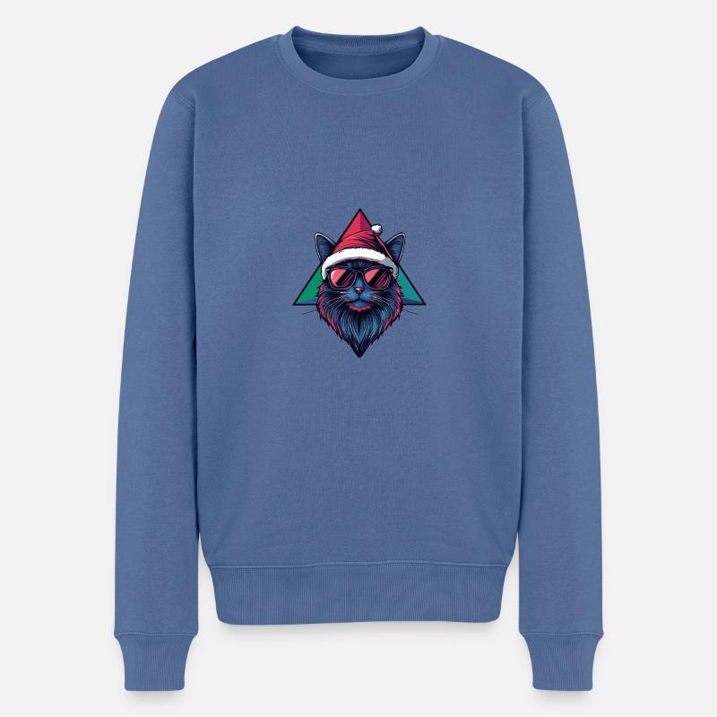 Chat Noël Cool - Pull Premium bio Homme - bleu pigeon