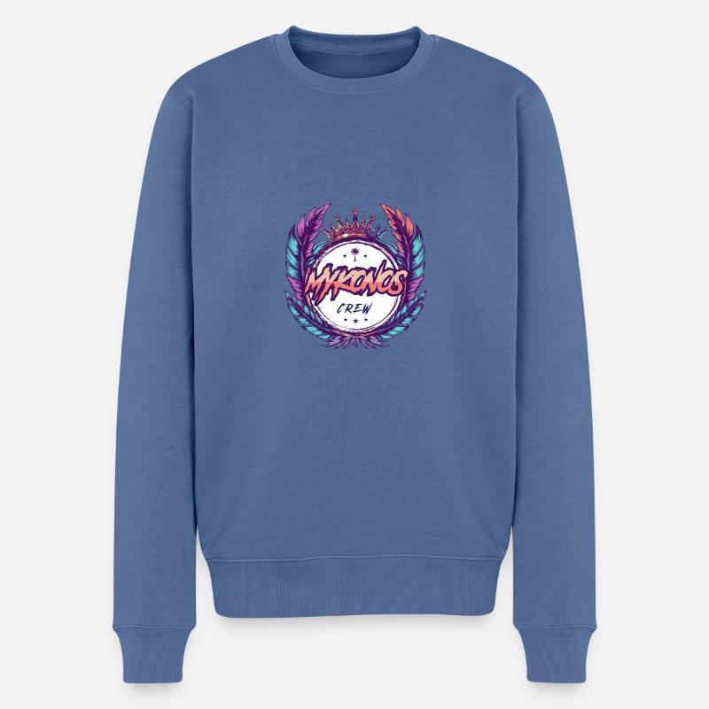 Mykonos Crew Bunt - Männer Premium Bio Pullover - Taubenblau