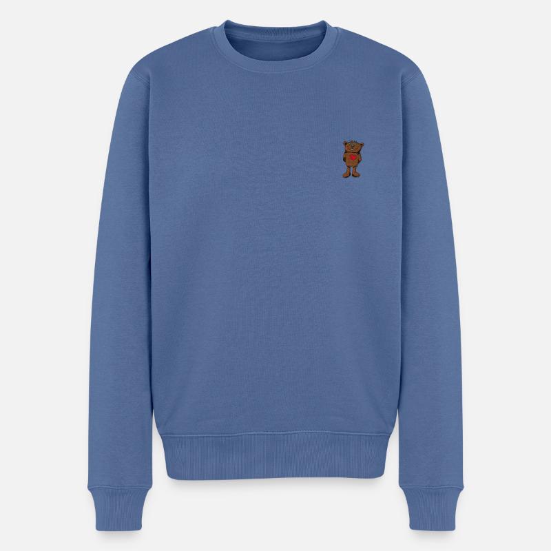 Janosch Kleiner Bär Stick - Männer Premium Bio Pullover - Taubenblau