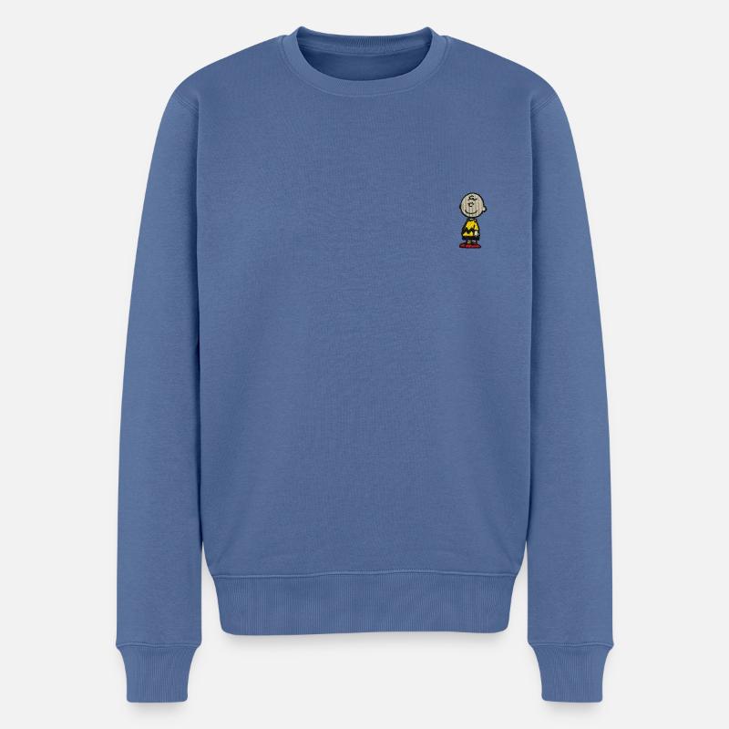 Peanuts Charlie Brown Design Brodé - Pull Premium bio Homme - bleu pigeon