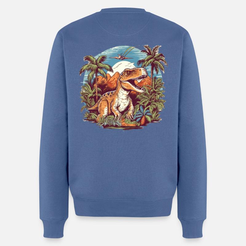 Dinosaurier in Urzeitlandschaft - Männer Premium Bio Pullover - Taubenblau