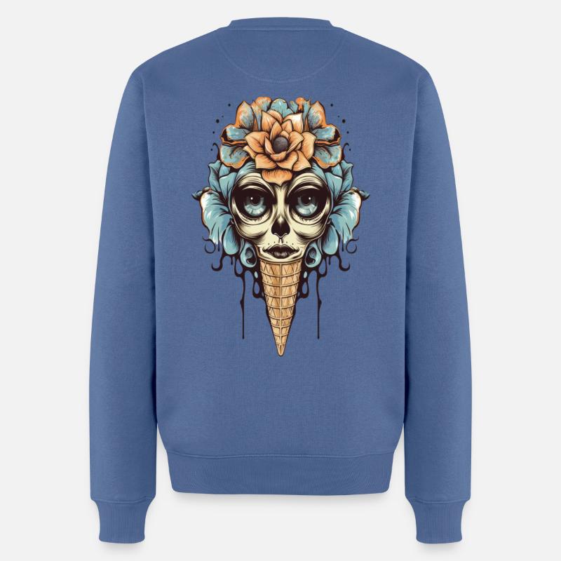 Blumen-Totenkopf Eistüte Design - Männer Premium Bio Pullover - Taubenblau