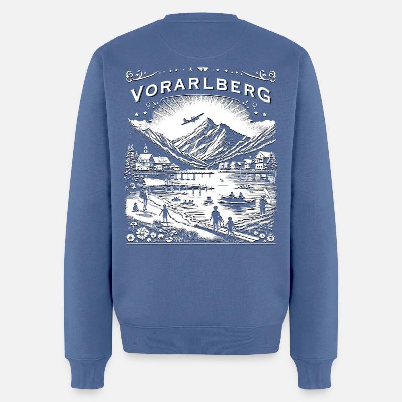 Vorarlberg Design - Berge, See und Kinder - Männer Premium Bio Pullover - Taubenblau