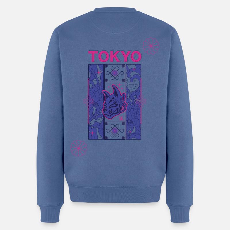 Tokyo Neon Kitsune-Design - Männer Premium Bio Pullover - Taubenblau