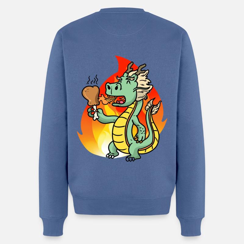 Kleiner Drache grillen Hähnchen hunger Dino KInd - Männer Premium Bio Pullover - Taubenblau