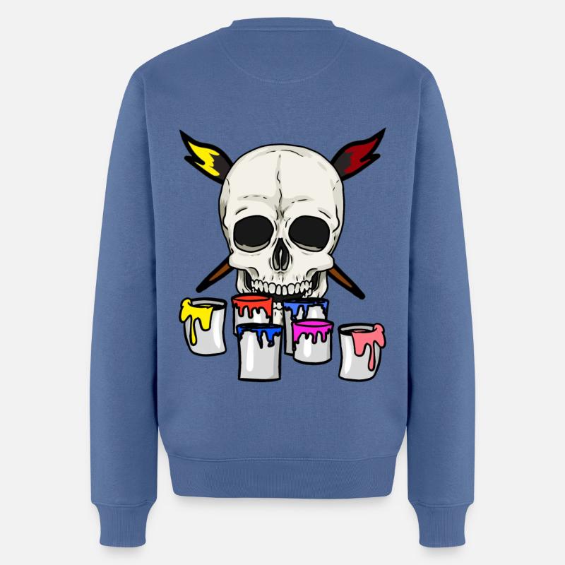 Totenkopf Künstler Maler Berufe Job Pinsel - Männer Premium Bio Pullover - Taubenblau