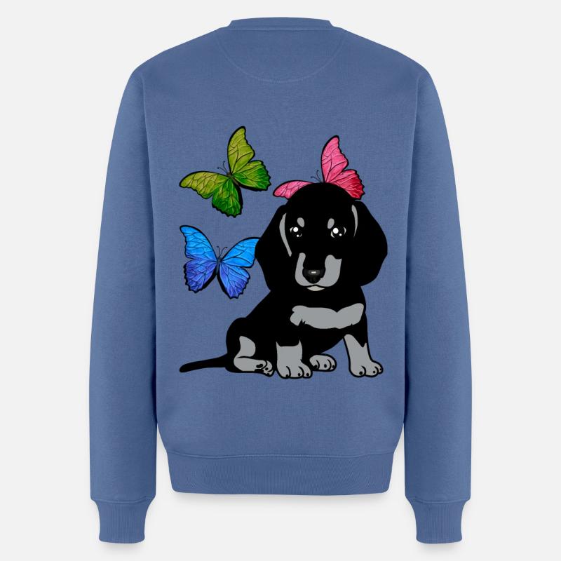 Hunde Frühling Dackel Hund Schmetterlinge - Männer Premium Bio Pullover - Taubenblau