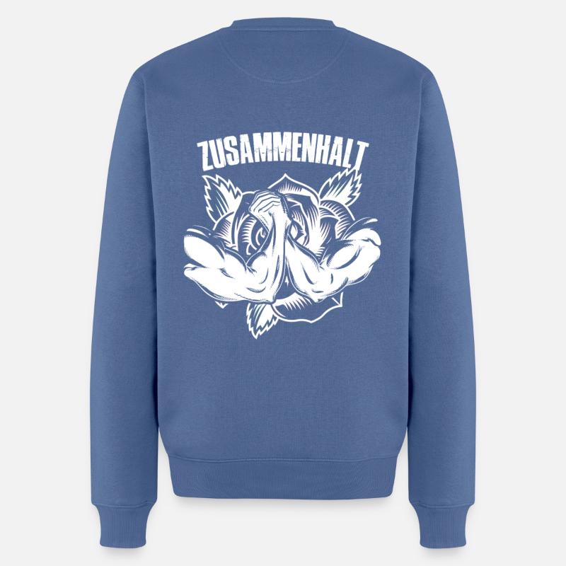 zusammenhalt mit rose in weiss - Männer Premium Bio Pullover - Taubenblau