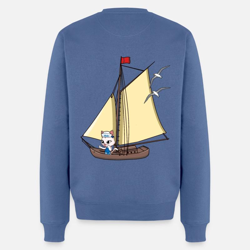 Katze maritim Segelschiff segeln Boot Segler Ahoi - Männer Premium Bio Pullover - Taubenblau