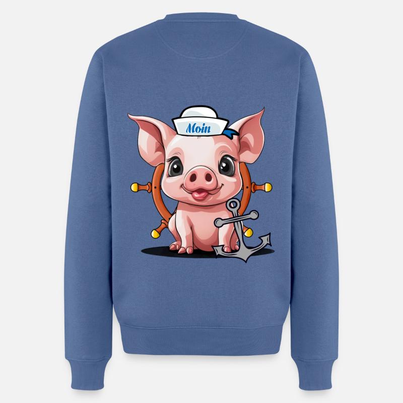 Schwein Glücksgsbringer Matrose Steuermann Moin - Männer Premium Bio Pullover - Taubenblau