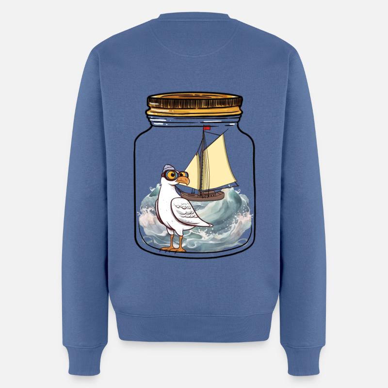 maritim Möwe Flaschenpost Möwen Segelschiff - Männer Premium Bio Pullover - Taubenblau