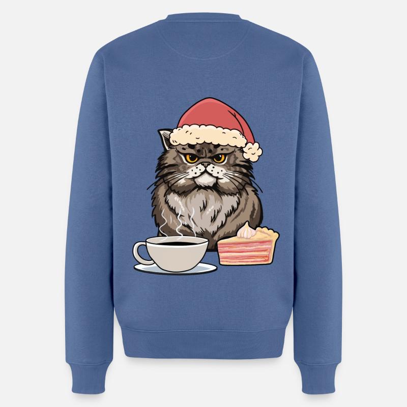 Chat Père Noël Père Noël Café Gâteau Snacking Noël - Pull Premium bio Homme - bleu pigeon