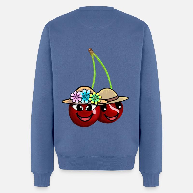 Rockabilly Retro Vintage Kirsche Kirschen - Männer Premium Bio Pullover - Taubenblau
