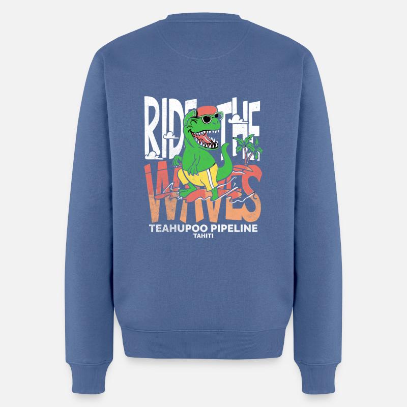 Ride the waves Teahupoo Tahiti - Pull Premium bio Homme - bleu pigeon