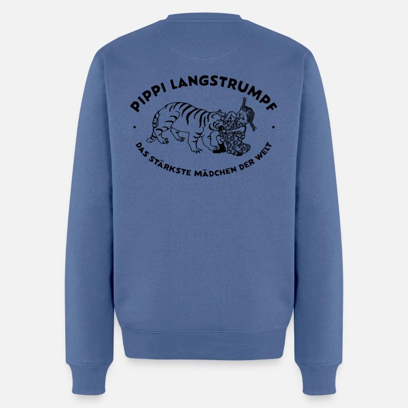 Pippi Langstrumpf Pippi Mit Tiger Und Spruch - Männer Premium Bio Pullover - Taubenblau