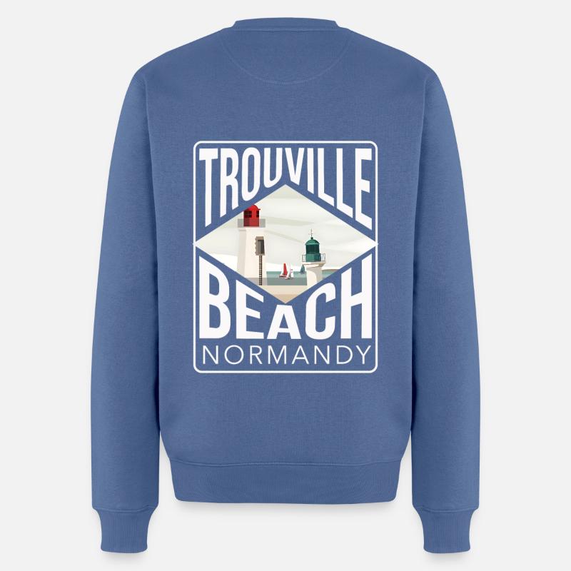 Trouville Strand Normandie - Männer Premium Bio Pullover - Taubenblau