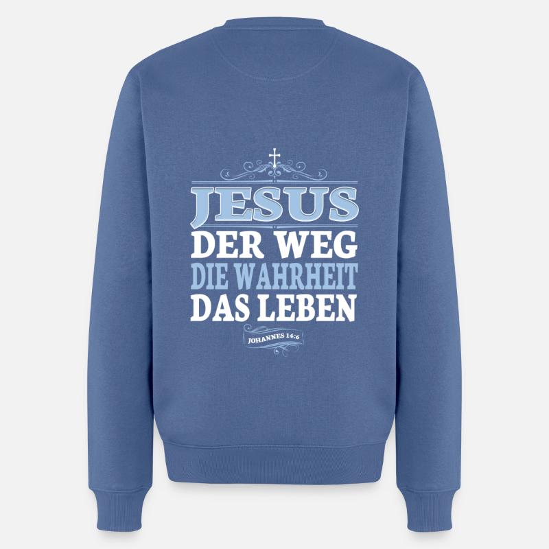 Jesus Christus Shirt Bibelvers Ich bin der Weg - Männer Premium Bio Pullover - Taubenblau