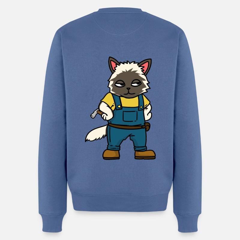 Artisans chantier Charpentier Métiers Chat - Pull Premium bio Homme - bleu pigeon