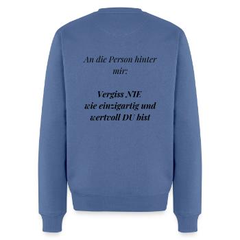 An die Person hinter mir... - Männer Premium Bio Pullover - Taubenblau - Hinten - Nico (187cm)