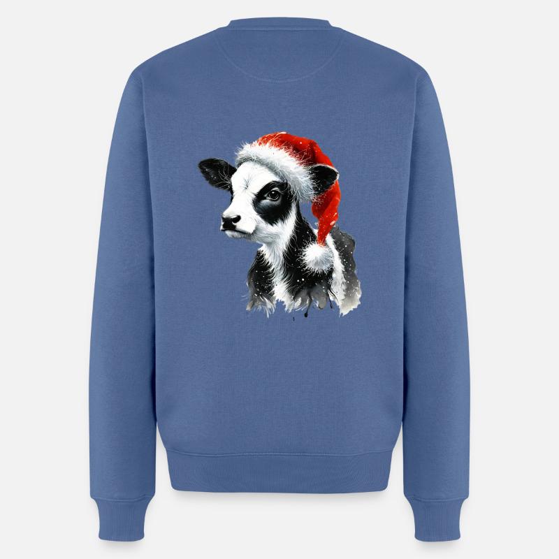 Weihnachtskalb mit Nikolausmütze - Männer Premium Bio Pullover - Taubenblau