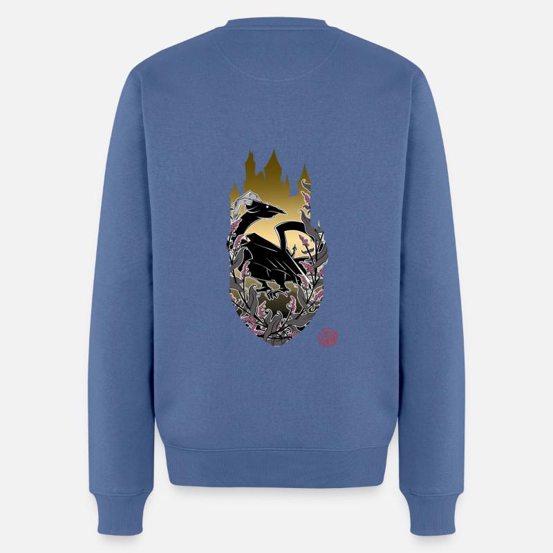 Mittelalterlicher Drache & Burg Eltz - Männer Premium Bio Pullover - Taubenblau