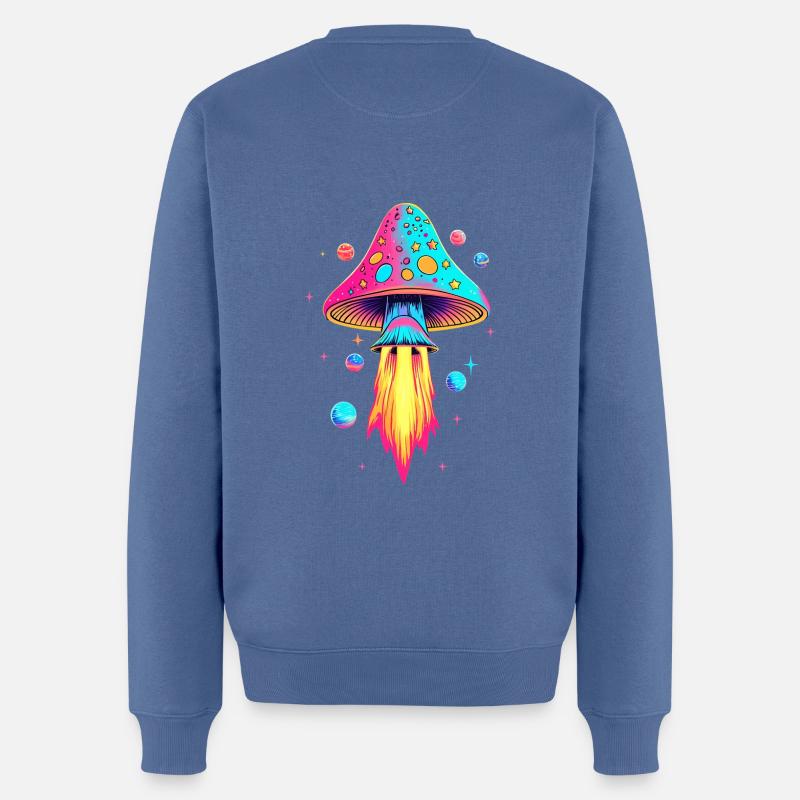 Psychedelic Mushroom Rocket - Männer Premium Bio Pullover - Taubenblau