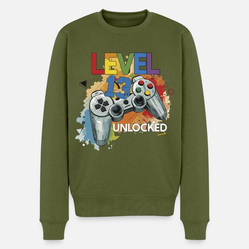 Niveau 13 Débloqué Controller Graffiti Naissance - Pull Premium bio Homme - kaki