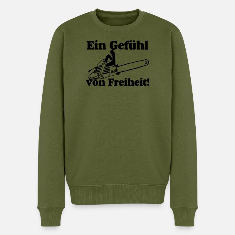 Motorsäge,Kaminholz , Ein Gefühl von Freiheit (25) - Männer Premium Bio Pullover - Khaki