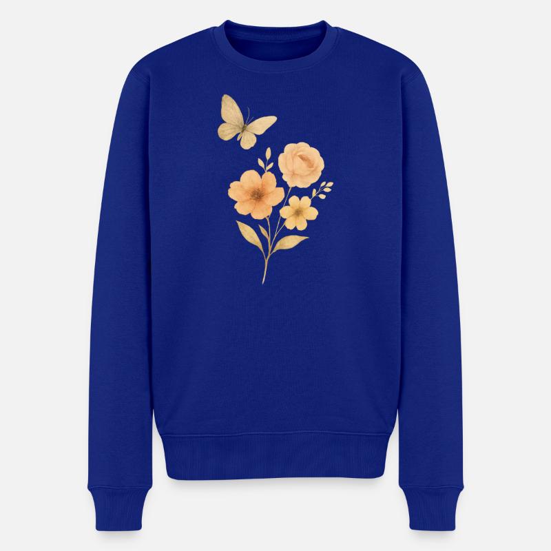 Pastellblumen mit Schmetterling - Männer Premium Bio Pullover - Royalblau