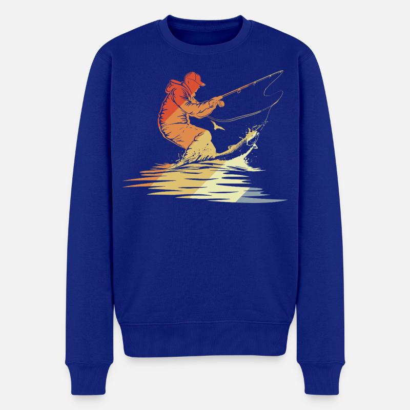 Fischen Grafik Retro Stil - Männer Premium Bio Pullover - Royalblau
