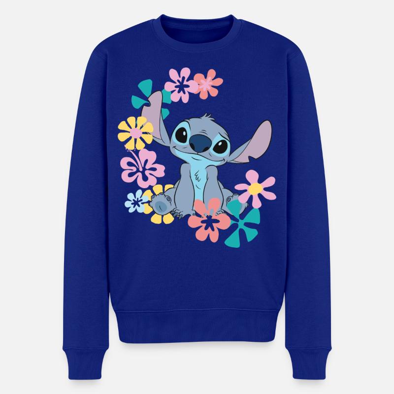 Lilo & Stitch Stitch Mit Hawaiianischen Blumen - Männer Premium Bio Pullover - Royalblau