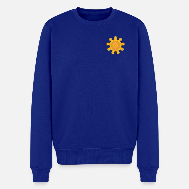 Soleil mandala orange central - Pull Premium bio Homme - bleu roi