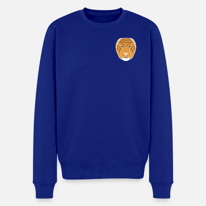 Oranger minimalistischer Tiger - Männer Premium Bio Pullover - Royalblau
