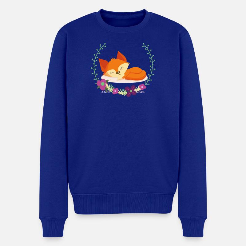 Schlafender Fuchs im Blumenkreis - Männer Premium Bio Pullover - Royalblau