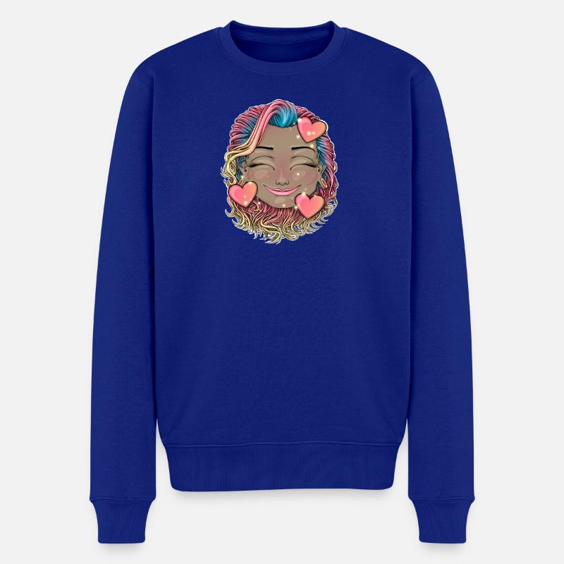 Buntes Regenbogenhaar Smiley - Männer Premium Bio Pullover - Royalblau