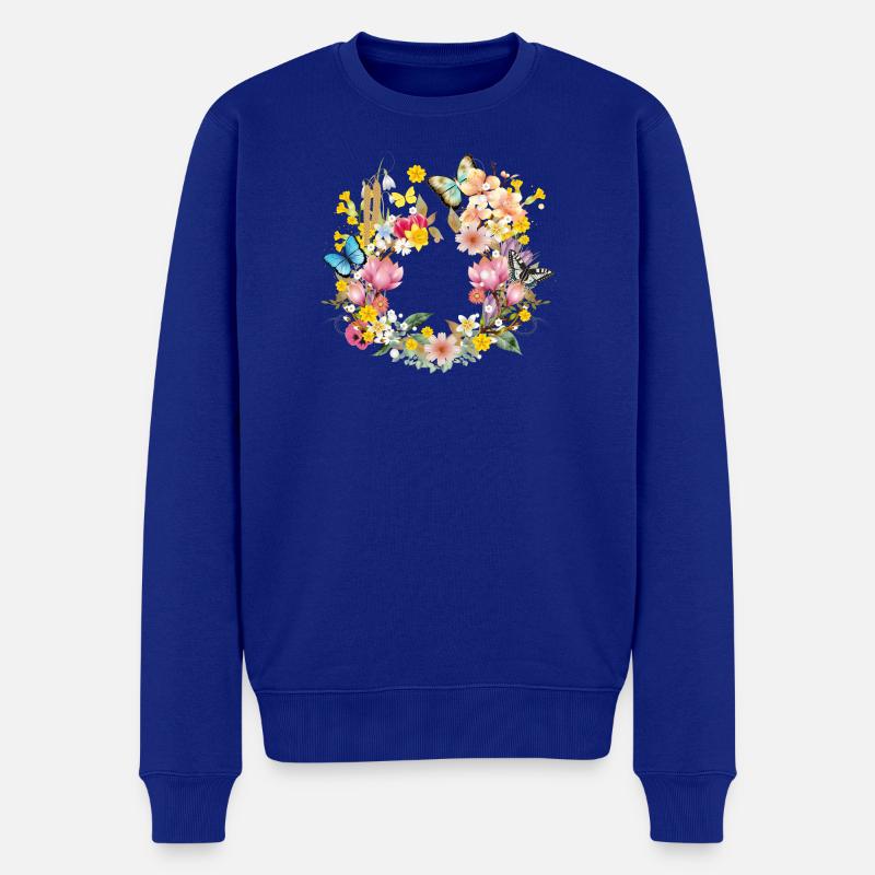 frühlingshafte bunte Blüten & Schmetterlinge - Männer Premium Bio Pullover - Royalblau