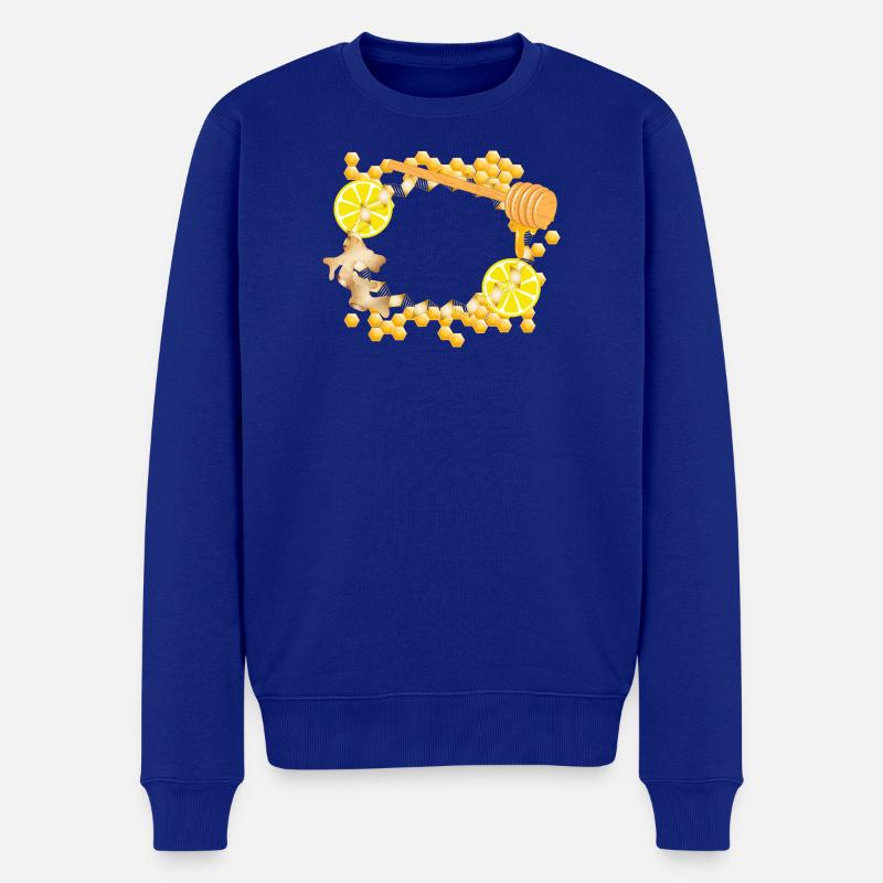Cadre Gingembre-Citron-Miel – Motif Feel-Good - Pull Premium bio Homme - bleu roi
