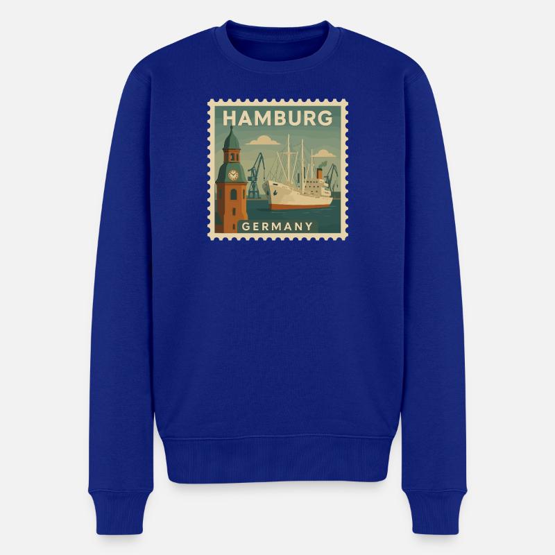 Hamburg Hafen Briefmarke - Männer Premium Bio Pullover - Royalblau