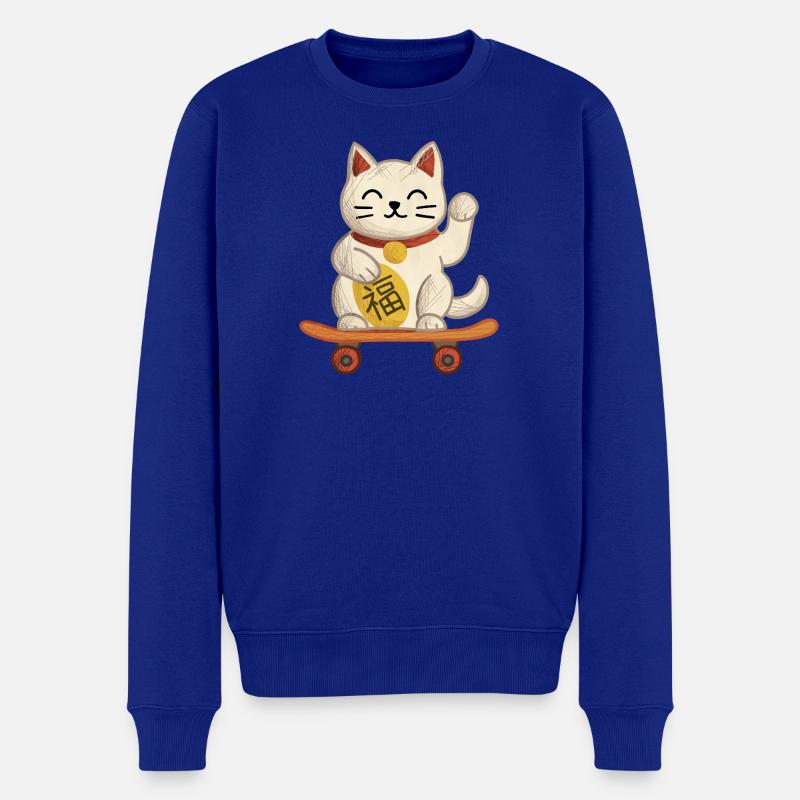 Maneki-neko Katzen-Skateboard - Männer Premium Bio Pullover - Royalblau
