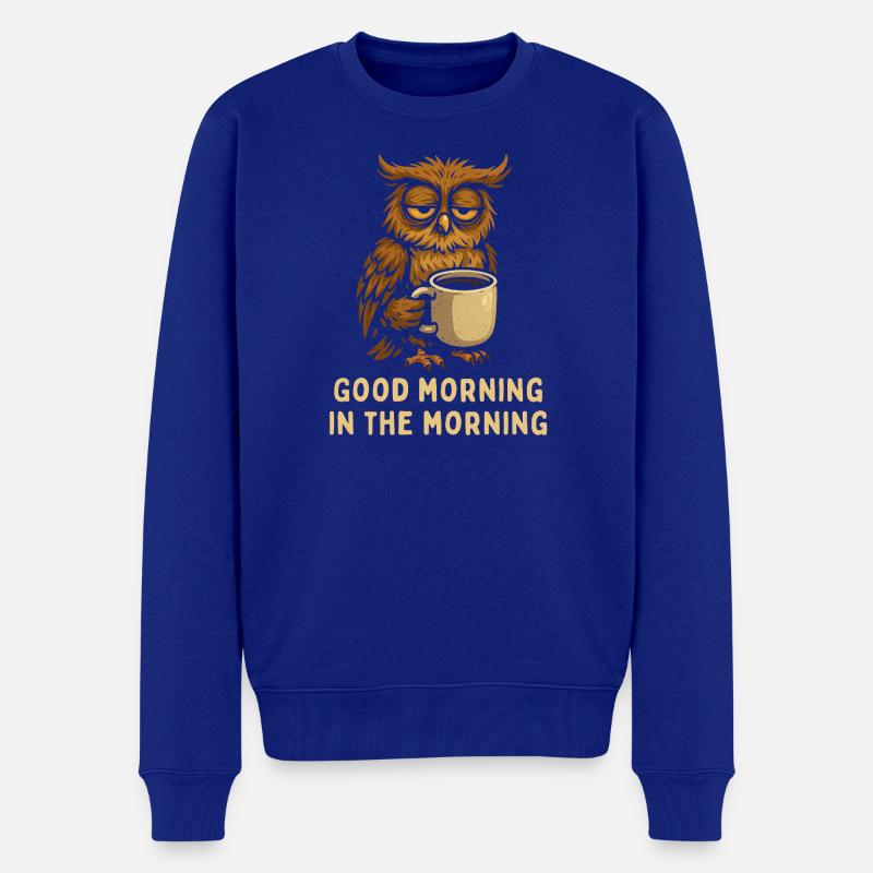 Schlafmütze Eule mit Kaffee - Männer Premium Bio Pullover - Royalblau
