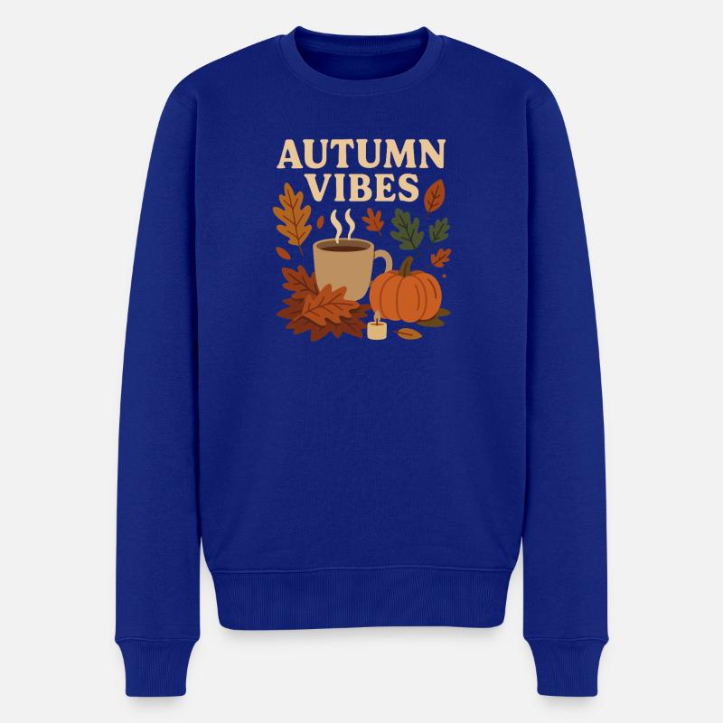 Herbst Vibes: Kaffee, Kürbis & Blätter - Männer Premium Bio Pullover - Royalblau
