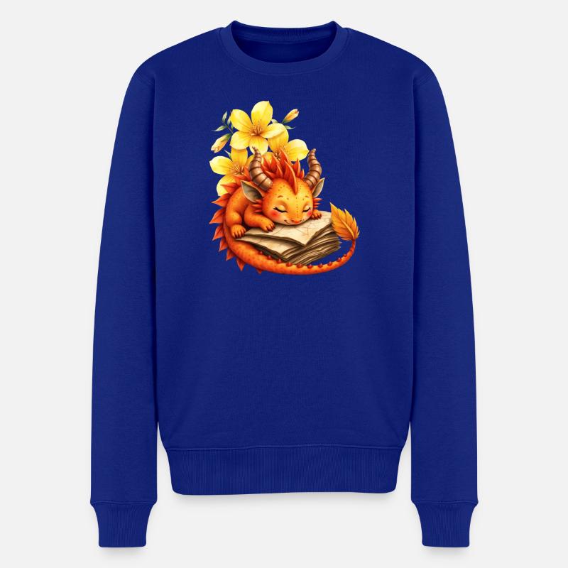 Sleepy Dragon im Herbstbuch - Männer Premium Bio Pullover - Royalblau