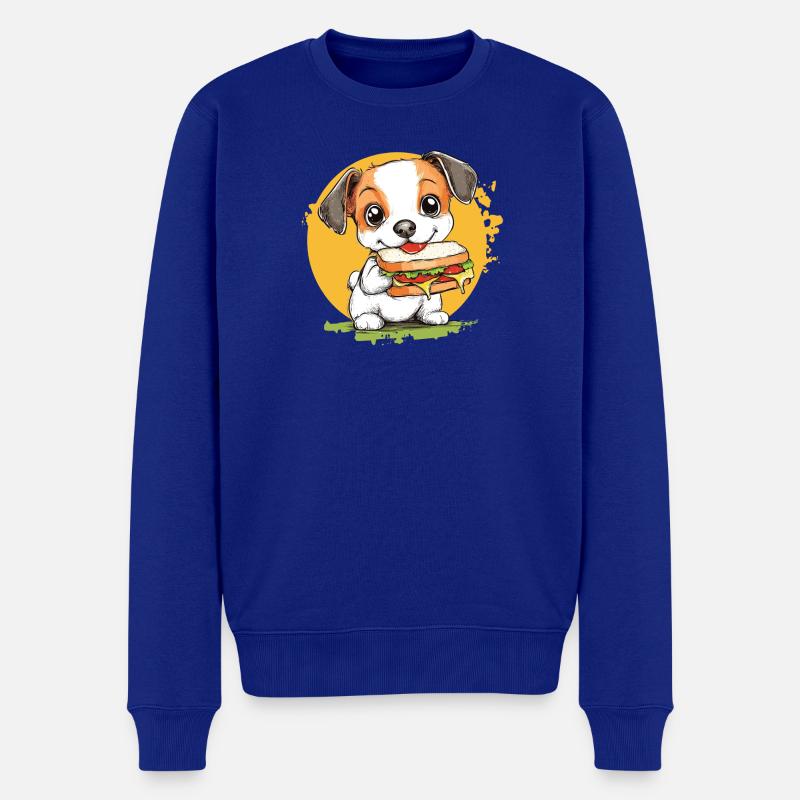 Kleiner Hund genießt Burger - Männer Premium Bio Pullover - Royalblau